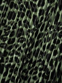 GlowEve CURVE Falda plisada de línea A con estampado de leopardo para mujer de talla grande, de moda, elegante, vintage, casual, minimalista - Verde - Ver 5
