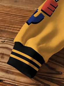 LOONEY TUNES X SHEIN Baby Boy Casual Colorblock Letter & Cartoon Graphic Crew Neck Sweatshirt, Autumn - White - View 4