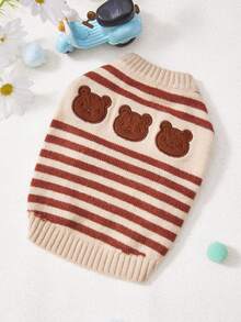 PETSIN 猫狗宠物冬季条纹毛衣，保暖可爱针织毛衣，超萌小熊图案 - 彩色 - 查看 14