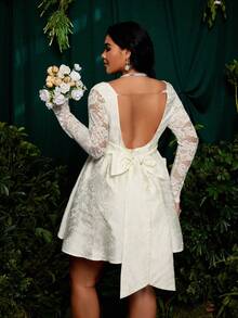 Roveilla Đầm ngắn tay dài màu trắng thanh lịch kiểu Pháp, chất liệu jacquard phối ren tương phản, thích hợp cho tiệc sinh nhật, tựu trường, dạ hội tốt nghiệp, họp mặt chị em, tiệc trà chiều. Đầm jacquard gấm trắng, đầm corset trắng, đầm dự tiệc cưới màu trắng, đầm ren trắng, đầm dự tiệc Giáng sinh, đầm năm mới, trang phục Lễ Tạ ơn cho phụ nữ. - trắng - Xem 2