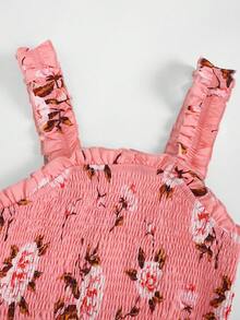 SHEIN PETITE Petite Women's Floral Print Shirred Chest Casual Versatile Tank Top, Spring/Summer - Pink - View 6