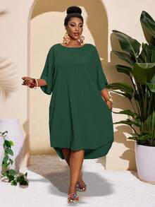 Slaydiva 新款女士锐舞/复活节服装，复古富家风，乡村音乐会服装，外出服装，仙女风，音乐节服装，热带度假女装，女士夏季服装，夏季，锐舞，欧洲夏季，春季服装，西部风大码女装，音乐会服装，毕业典礼服装，百搭日常简约休闲性感/极简主义大码服装，休闲纯色短袖迷你连衣裙 - ZZ 大码连衣裙，端庄连衣裙，女士连衣裙，绿色休闲连衣裙，女士职业装 - 墨綠色 - 查看 3