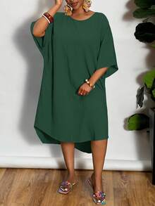 Slaydiva 新款女士锐舞/复活节服装，复古富家风，乡村音乐会服装，外出服装，仙女风，音乐节服装，热带度假女装，女士夏季服装，夏季，锐舞，欧洲夏季，春季服装，西部风大码女装，音乐会服装，毕业典礼服装，百搭日常简约休闲性感/极简主义大码服装，休闲纯色短袖迷你连衣裙 - ZZ 大码连衣裙，端庄连衣裙，女士连衣裙，绿色休闲连衣裙，女士职业装 - 墨綠色 - 查看 5