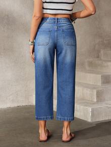 EMERY ROSE 女士休闲日常口袋纽扣牛仔裤 - 藍色 - 查看 2