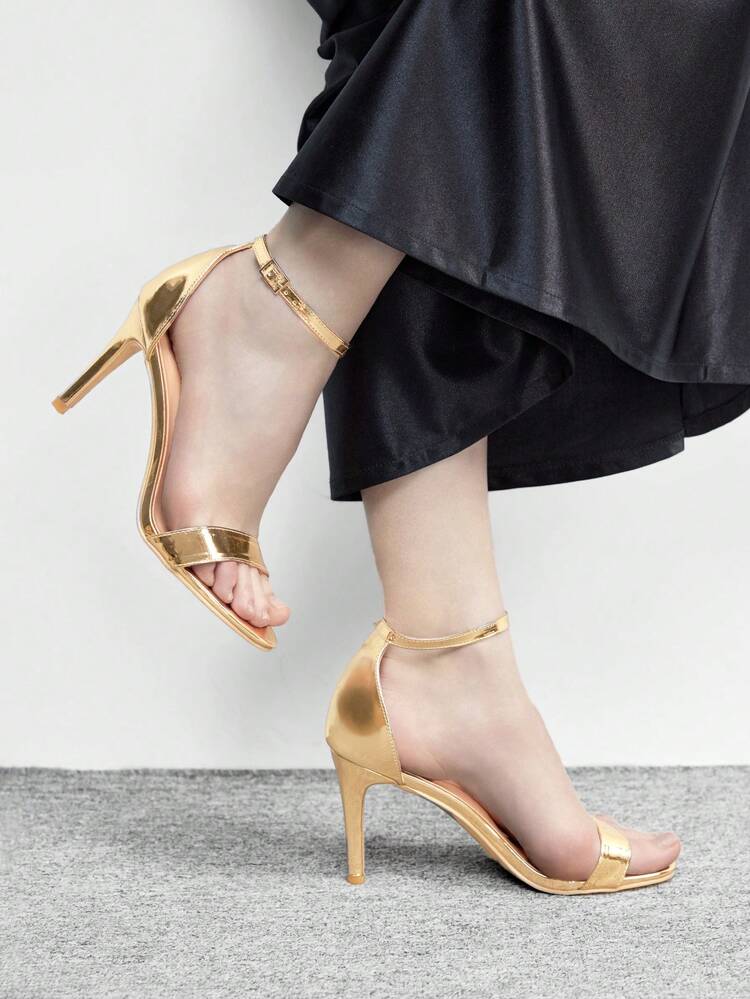 CUCCOO BIZCHIC Women Shoes Round Toe Stiletto Gold Ankle Strap Simple Fashion Elegant Women's High-Heeled Sandals With Skirt Daily Versatile Commuter Women's Sandals Summer Shoes