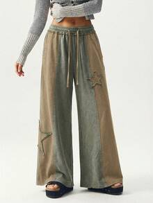 Bohemela 女士休闲拼接宽松阔腿水洗针织运动裤，适合秋季、万圣节、圣诞节、音乐节等场合。 - 彩色 - 查看 5