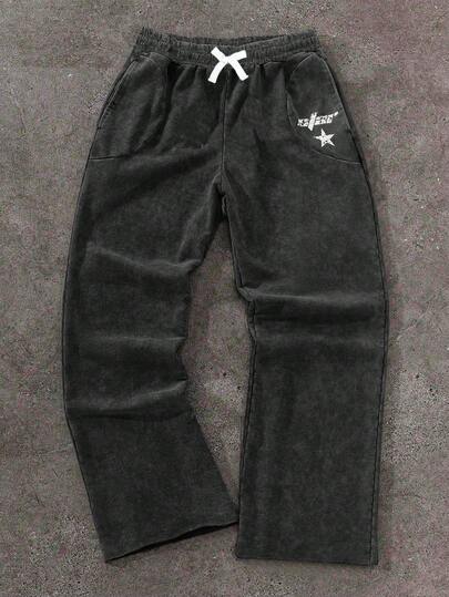 SHEIN Tonårspojke/Tonårspojkar Casual Vardag Bekväma Mönstrade Lösa Raka Byxor