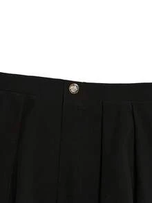 GlowEve CURVE Elegant Spring/Summer Versatile Commuting Umbrella Skirt, A-Line High Waist Skirt With Metal Buttons, Plus Size - Black - View 3