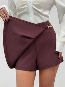 Firerie Women's Elegant Girlisim Pastal Summer Party Golf Skort, High Waist Solid Pleated Design Skort With Metal Chain Detail, Fashionable Skirts - Red Violet - View 3