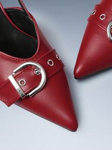 CUCCOO GRLICON 女士铆钉装饰搭扣高跟鞋 - 紅色 - 查看 4