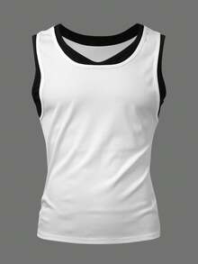 Manfinity Camiseta de tirantes casual y versátil de verano para hombres con parches de colores contrastantes - Blanco - Ver 5