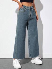 EMERY ROSE Quần jeans nữ ống đứng dáng casual thường ngày, rách gấu, túi xéo. - Màu xanh lam - Xem 5