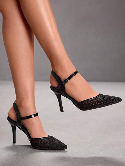 CUCCOO SZL 女士蕾丝尖头高跟凉鞋，性感优雅风格，蕾丝鞋面，尖头设计，可调节踝带，适合追求性感优雅造型的女性，可用于约会、正式场合和派对。