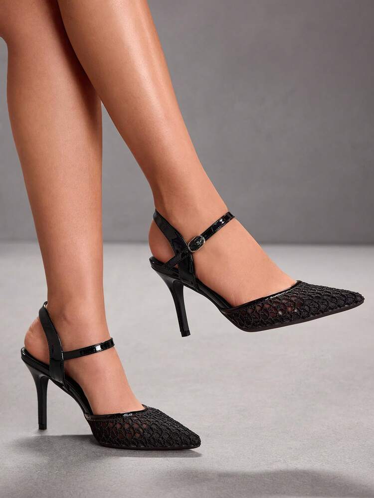 CUCCOO SZL Lace Pointed Toe High Heel Sandals For Women, Sexy And Elegant Style, Lace Upper, Pointed Toe Design, Adjustable Ankle Strap, Suitable For Women Pursuing Sexy And Elegant Look, For Dates, Formal Events, Parties Prom Heels