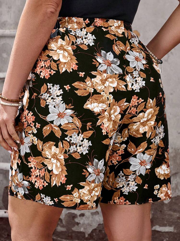 Plus Size Floral Print Loose Casual Shorts With Pockets For Summer/ Vacation Vacation Outfits Women Holiday Outfits For Women Beach Vacation Outfits For Women Spring Break Outfits Floral Shorts