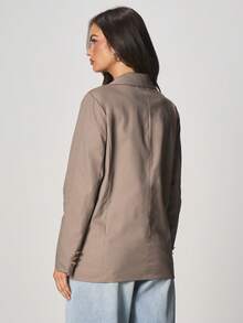 MISSGUIDED Double Breasted Lapel Blazer With Gold Button Details Professional Business Formal Jacket - Khaki - View 2