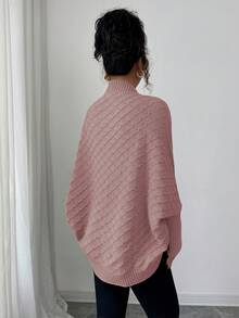 Elenzga 女士卡其色休闲套头开衫，复古风，适合度假、独立日、音乐会、办公室、约会、职业场合穿着，蝙蝠袖廓形，中长款，优雅百搭的针织衫，秋冬季 - 藕粉色 - 查看 2
