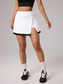 Gameset SHEIN Sport 女士撞色网纱下摆运动裙，带短裤内衬和口袋，适合日常休闲穿着、跑步、瑜伽、健身、网球、高尔夫等，春夏款。 - 白色 - 查看 7