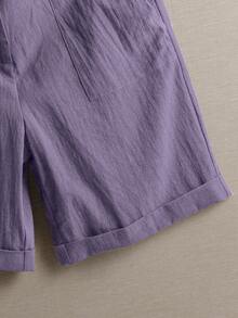 Qadelle Quần short nữ dáng nhỏ nhắn, mùa hè, kiểu dáng thường ngày, đi làm, màu trơn, cạp chun, rộng rãi, thoải mái, chất liệu vải lanh. - Màu tím - Xem 6
