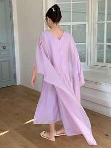 Dazy Kids Tween Girl Solid Color Round Neck Ruffle Hem Elegant Dress - Purple - View 5