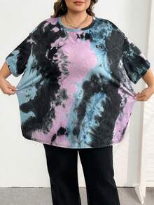 SHEIN CURVE+ Áo thun vai trễ vai vá chữ nhuộm loang màu, Mùa hè/2026/Năm mới - Nhiều màu - Xem 6