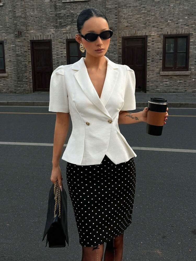 Women's Puff Sleeve Waist Cinched Solid Color Elegant Blouse Summer