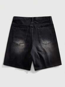 ROMWE MEN Street Life 男士水钻装饰口袋休闲时尚牛仔短裤 - 黑色 - 查看 10