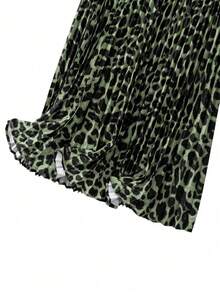 GlowEve CURVE Falda plisada de línea A con estampado de leopardo para mujer de talla grande, de moda, elegante, vintage, casual, minimalista - Verde - Ver 6