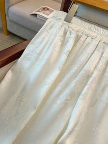 GlowEve CURVE Quần ống rộng thường ngày bằng vải jacquard có túi lưng thun co giãn cho nữ cỡ lớn - Màu be - Xem 4