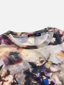 FeverCity 男士印花圆领宽松长袖休闲T恤 - 紫色 - 查看 4