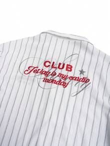 Manfinity Unisex 男士刺绣短袖衬衫套装，春夏男士度假装，男士衬衫套装，男士度假服，男士两件套条纹睡衣 - 白色 - 查看 5