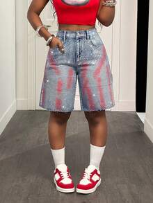 Slaydiva Quần short denim nữ mới, cạp thấp, dáng rộng, rách 5 điểm, kiểu Bermuda, họa tiết hình thoi / Quần short denim màu xanh nhạt / Trang phục nữ mùa thu / Trở lại trường học / Trang phục đồng quê nữ / Trang phục đi xem hòa nhạc đồng quê / Trang phục nữ cổ điển / Trang phục đi chơi / Trang phục sân bay nữ / Trang phục đường phố nữ / Trang phục nữ phong cách Y2K - Rửa trung bình - Xem 7