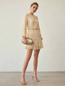 MOTF PREMIUM SEQUIN WAIST FITTED SHORT DRESS, AUTUMN/WINTER - Apricot - View 4