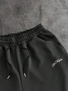 AXEPEAK Conjunto de camiseta y pantalones casuales para hombre con estampado de letras, para verano - Gris - Ver 8