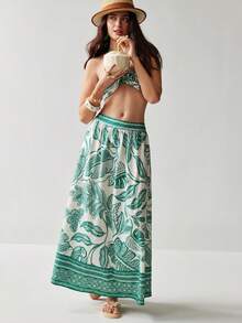 Soleia 女士热带植物印花露脐吊带上衣和半身裙两件套度假套装，度假装，沙滩套装，夏季，热带风情，可爱又有趣 - 彩色 - 查看 3