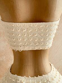 Soleia 女士春夏度假休闲米色串珠吊带上衣和流苏紧身裙两件套，适合海滩、邮轮等场合。 - 杏色 - 查看 10