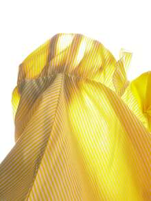 Girls' Cute Yellow Striped Dress,Summer Holiday Bow Decoration Ruffle Edge Hem Button Loose Comfortable Soft Design For Tea Party,Daily Wear,School - Multicolor - View 9