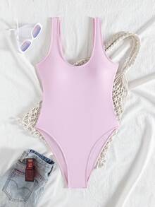 Swim SXY 2025 Women Solid Color Fashionable Backless One-Piece Swimsuit Sexy Tank Top - Baby Pink - View 7