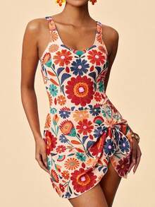 Travachic Women's Floral Print Tie-Front One-Piece Swimsuit,Pink,Pink Bikini,Casual,Vacation,Vacation Outfits Women,Vacation,Summer Holiday Outfits ,Holiday Outfits For Women,Holiday,Vacation Outfits For Women,Vacation Dress,Elegant,Going Out,Party,Beach,Beach Dress,Beach Shorts,Beach Dresses,Beach Outfits For Women,Beach Skirt,Beach Set,Beach Outfit,Beach Outfit For Women,Summer,Summer Clothes,Ummer Holiday Outfits,Flower,Graphic,Carmaval,Carnival - Multicolor - View 4
