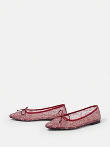 CUCCOO HITCHD 女士蕾丝网纱花卉刺绣蝴蝶结装饰圆头鞋，优雅浪漫甜美少女柔软白色网纱芭蕾平底鞋，适合新娘、伴娘、派对、婚礼等场合，尽显优雅气质 - 中紫紅色 - 查看 10