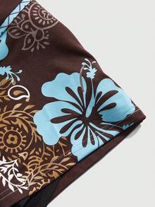 ROMWE Retro Plaid Sunflower Contrast Color Super Low Waist Mini Skirt, Suitable For Beach Vacation - Coffee Brown - View 4