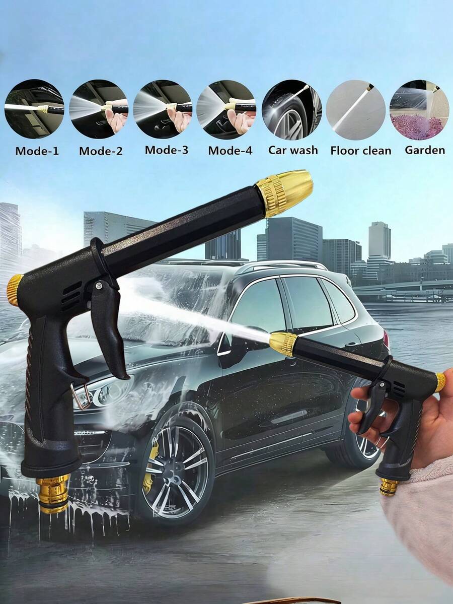 1PC High Pressure Water Gun 6 Spray Modes Adjustable Nozzle Car Wash Outdoor Cleaning Tool Garden Watering Sprinkler For Lawn Courtyard Patio Home Use - Black - View 1