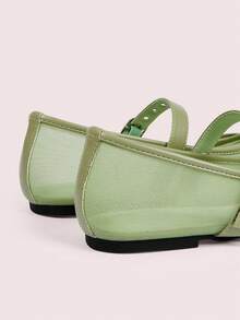 CUCCOO DOLLMOD Sepatu Flat Wanita Ujung Bulat Nyaman dengan Pita Merah Muda Modis dan Elegan, Sepatu Musim Semi, Liburan Musim Semi, Paskah, Hari Valentine - Kain kasa hijau - View 9