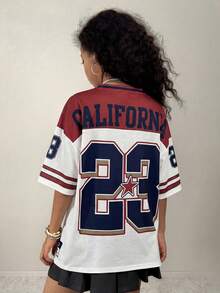 Coolane Kids Camiseta de manga corta con cuello en V y estampado digital, de corte holgado para niñas preadolescentes - Multicolor - Ver 2