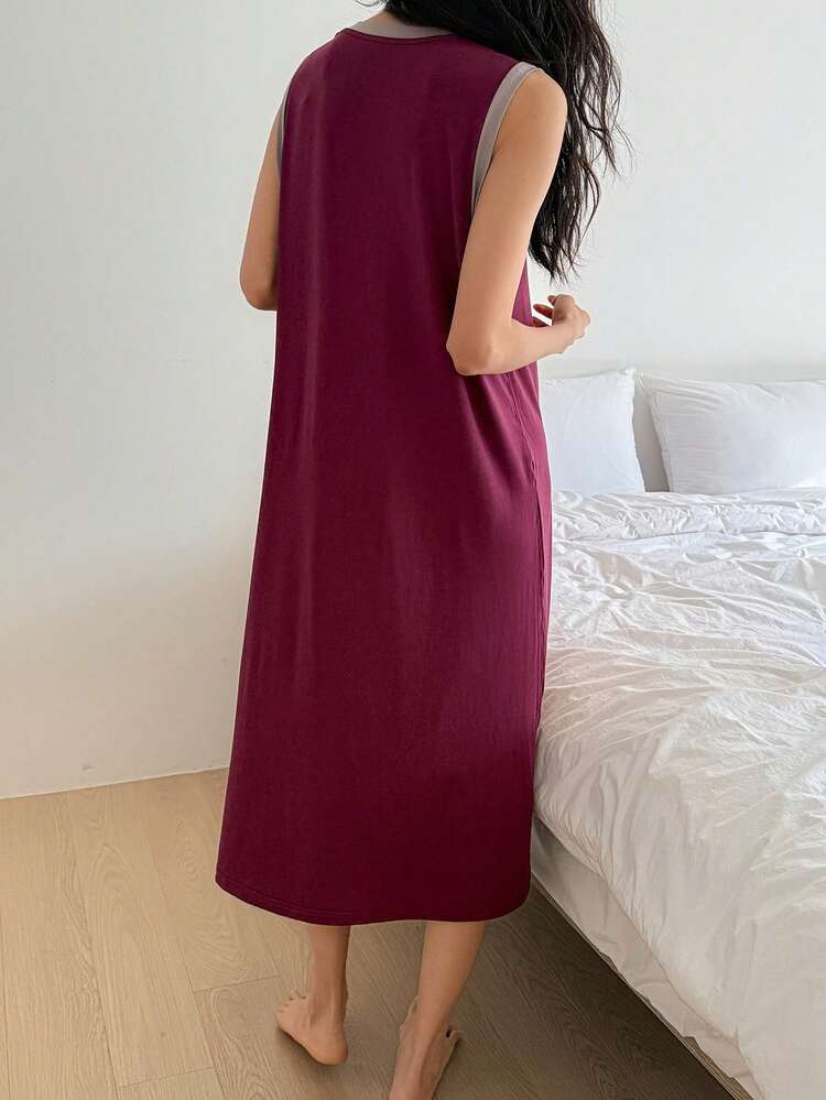 English Graphic Print Sleeveless Dress/Nightgown For Women, Summer Loungewear