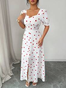 Rafferiza French-Style High-End Polka Dot Dress With Puff Sleeves, Fitted Waist, Sweetheart Neckline, Long And Elegant Style For Women. Summer Dress. - White - View 6