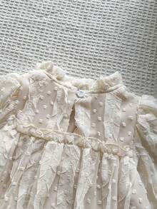 SHEIN Vintaside Kids 女童优雅公主风荷叶边领泡泡袖提花刺绣双层荷叶边下摆宽松公主裙，适合度假、旅行、派对、送礼、春秋季穿着。 - 杏色 - 查看 8