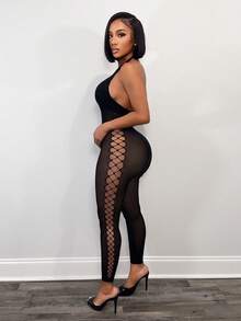 BamGleam Women's Sexy Backless Hollow Out Jumpsuit, Beach Vacation Style - Black - View 5