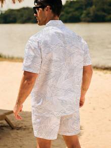 Manfinity Men's Summer Leaf Print Button-Front Shirt And Shorts Beach Outfit - Multicolor - View 2