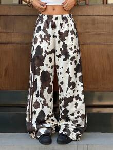 Muchica Women's Elastic Waist Cow Print Pocket Casual Versatile Daily Wear Wide Leg Sweatpants,Rave Outfits Festival - Multicolor - View 4